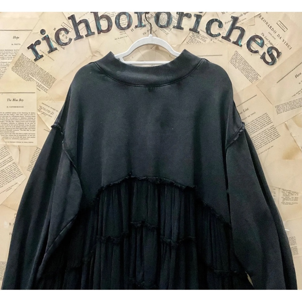 Free People Pixie Sweatshirt Tunic Dress Tiered Ruffled Oversized Wash black - Picture 5 of 9